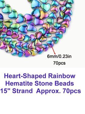 Beautiful Heart-Shaped Rainbow Hematite Stone Beads  8mm  55+ Beads